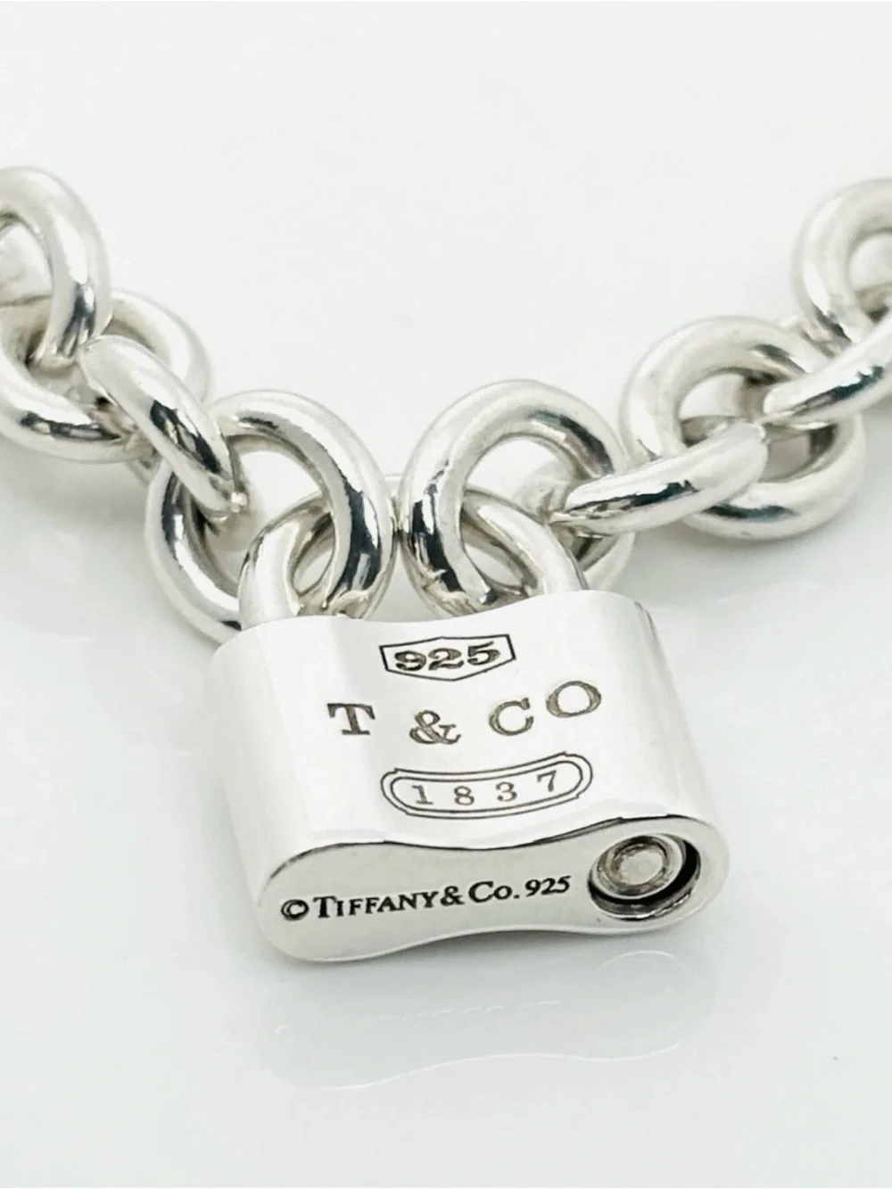 Authenticated Tiffany & Co. 1837 Padlock Chain Necklace Sterling Silver 16”
